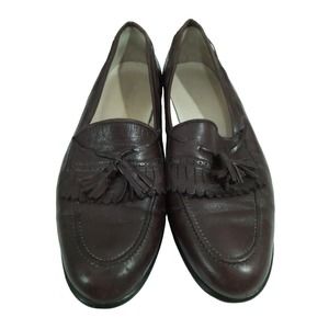 Mens Loafers Dress Shoes 9.5M Brown Leather Tassle Kiltie Boat Johnston & Murphy